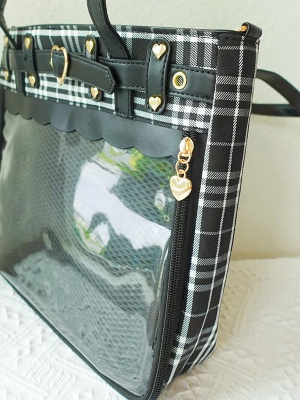 BLACK Y2K Plaid Ita Bag Crossbody Tote Shoulder Bag Kawaii Pin Display Itabag - Picture 8 of 11
